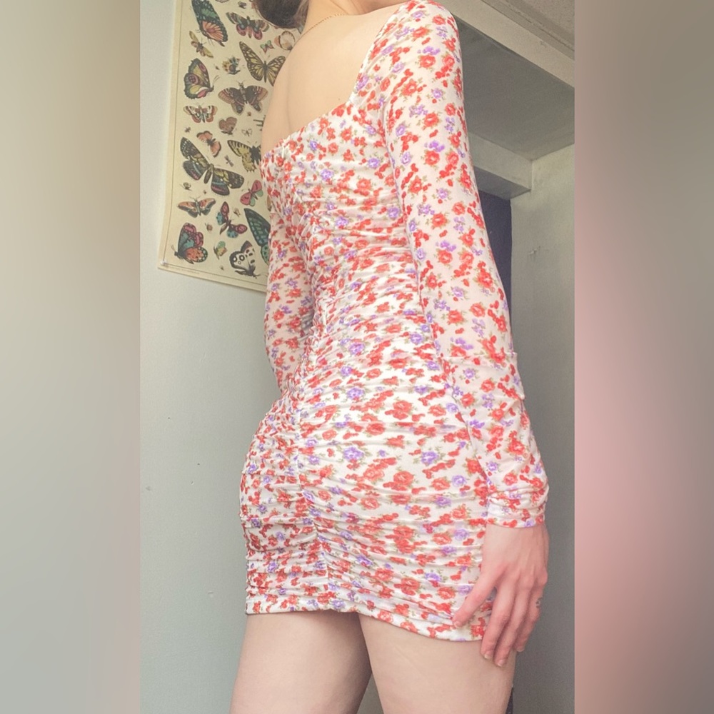 Long Sleeve Ruched Floral Dress